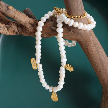 Простые ожерелья из натурального пресноводного жемчуга в винтажном стиле, цепочки для женщин, Свадебные ожерелья, подарочные цепочки, Модные гламурные украшения