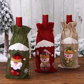 Рождественские чехлы для бутылок Ткань идеального размера, прочные украшения для рождественского стола, сделанные своими руками, крышка для винной бутылки, сумка на шнурке весом 30 г
