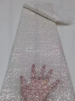 Роскошная Африканская кружевная ткань с бисером и пайетками 2023 года, Высококачественная Тяжелая вышивка Жениха, Французское тюлевое кружево, Нигерийское свадебное платье