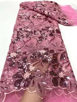 Роскошное Издание Африканской Кружевной ткани 2023 года, высококачественная кружевная ткань, Сшитая Одежда, Нигерийская Кружевная ткань с розовыми блестками, 5 ярдов кружева