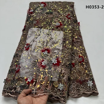 Роскошные африканские сетчатые ткани, вышивка пайетками для женщин, пошив вечерних платьев, Дубайская кружевная ткань с красным рисунком, расшитая бисером, 5 ярдов метров