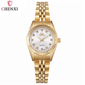 Роскошные женские золотые часы от бренда CHENXI, женские часы, женское платье, кварцевые водонепроницаемые наручные часы со стразами