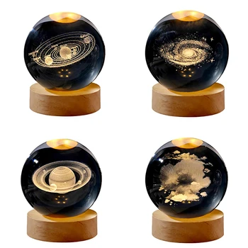 Светящийся планетарный шар Галактики Ночник прикроватный светильник USB-штекер для освещения настроения Астрономический хрустальный шар Домашний декор Рождественский подарок