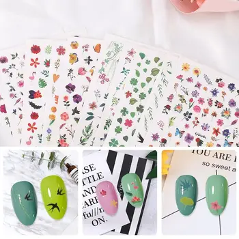 Серия цветов, Акварельная печать, украшение для ногтей, Весеннее растение, Зеленая наклейка для дизайна ногтей, Мультистильные самоклеящиеся наклейки