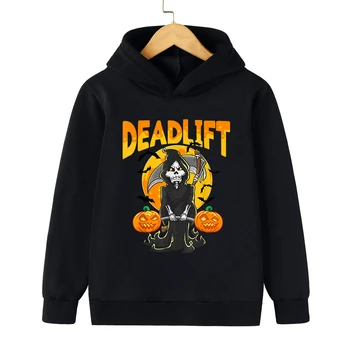 Становая тяга, толстовка на Хэллоуин для мальчиков, забавный пуловер с изображением Тыквенной смерти в стиле Харадзюку, Модная детская одежда, толстовка на Хэллоуин для девочек
