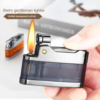 Старомодная ретро керосиновая зажигалка с зажигалкой для отжима, курительная крутая горелка, ветрозащитная прозрачная масляная камера, зажигалки для шлифовального круга