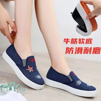 Тканевая обувь Old Beijing, женская обувь на плоской подошве, весенне-летняя новая повседневная парусиновая обувь без застежки, нескользящая студенческая обувь