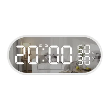 Умный будильник, цифровой будильник с USB-портом для зарядки, светодиодный индикатор времени на зеркальной поверхности, датчик влажности и температуры.