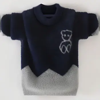 Шерстяной свитер для мальчиков, вязаный крючком, хлопчатобумажное вязание 2023, утепленные весенне-зимние топы для подростков, детская одежда